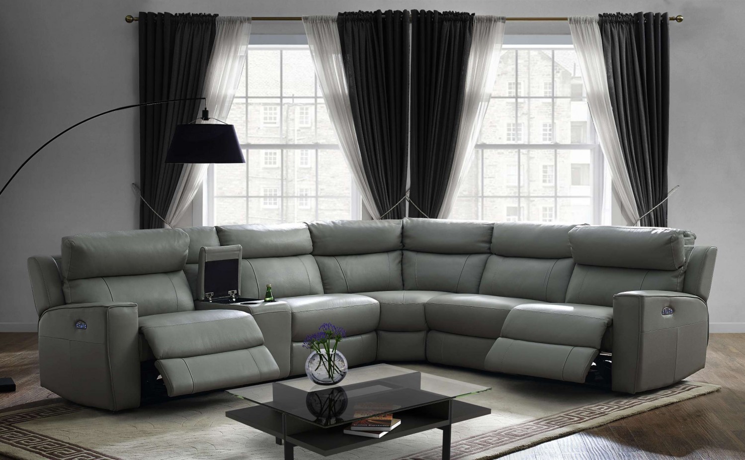 Logan 5 Piece Sectional Sofa with Power Recliners 