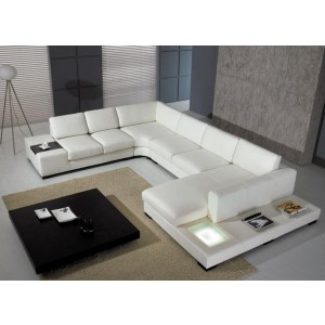 Divani Casa T35 - Modern  Leather Sectional Sofa With Light