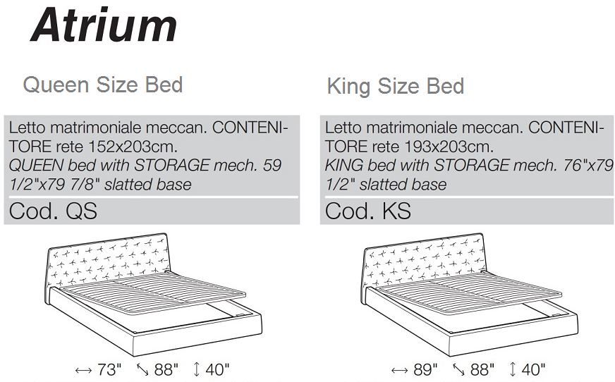 atrium bed dimensions